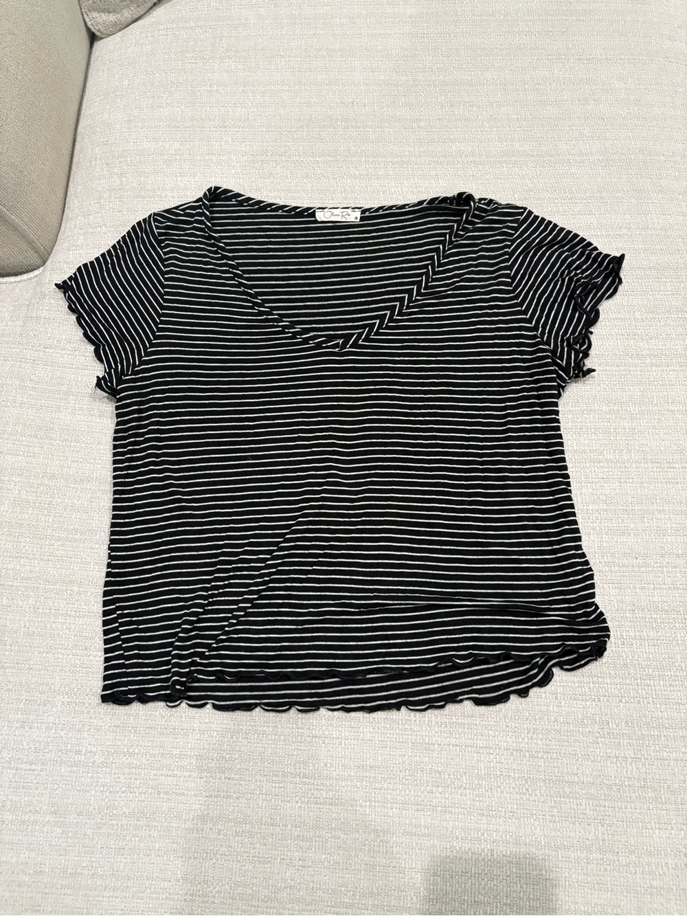 Olivia Rae Black & White Striped V-Neck Short Sleeve Tee